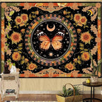 Accnicc Butterfly Floral Tapestry Vintage Indie Boho Flower Tapestries for Bedroom Aesthetic Retro Yellow Sunflower Moth Tapestry Wall Hanging for Dorm Living Room (80'' × 60'')