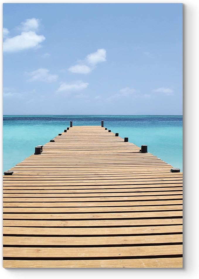 Renditions Gallery Canvas Nature Wall Art Modern Paintings & Prints Decor Sunny Endless Ocean Dock Glam Romantic Wall Hanging Artwork for Bedroom Living Room Office Kitchen - 12"x18" LT06