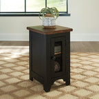 Signature Design by Ashley Valebeck Rustic Farmhouse Chair Side End Table with Cabinet Door, Distressed Black