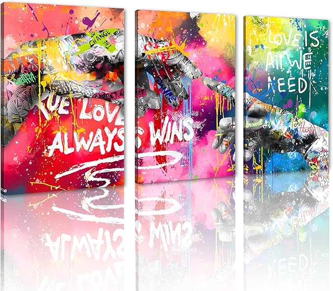 Novatique Banksy Canvas Wall Art Abstract Graffiti Wall Decor Colorful Graffiti Art Print Modern Painting Teenager Street Art Pictures for Living Room Bedroom Office,24”x 36”x3Pcs