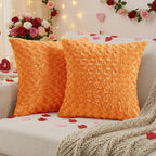 FUTEI Orange Decorative Throw Pillow Covers 16x16 Inch Set of 2,Soft Solid Rose Swirl Textured Cushion Case,Valentine's Day Decor for Couch Living Room
