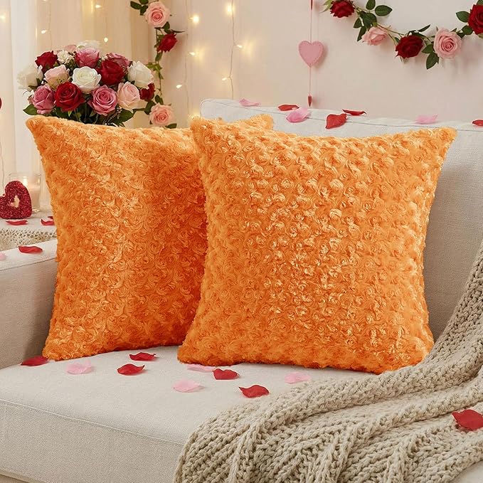 FUTEI Orange Decorative Throw Pillow Covers 22x22 Inch Set of 2,Soft Solid Rose Swirl Textured Cushion Case,Valentine's Day Decor for Couch Living Room