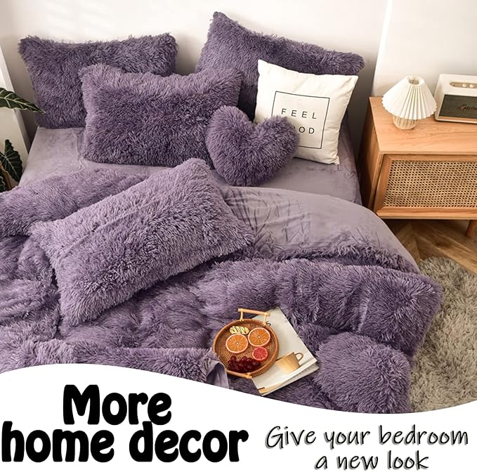 MorroMorn Fluffy Heart Throw Pillows, Shaggy Decorative Pillow for Sofa Couch Bed, Cute Room Decor Decorations for Women Girls Kids (Dark Purple)