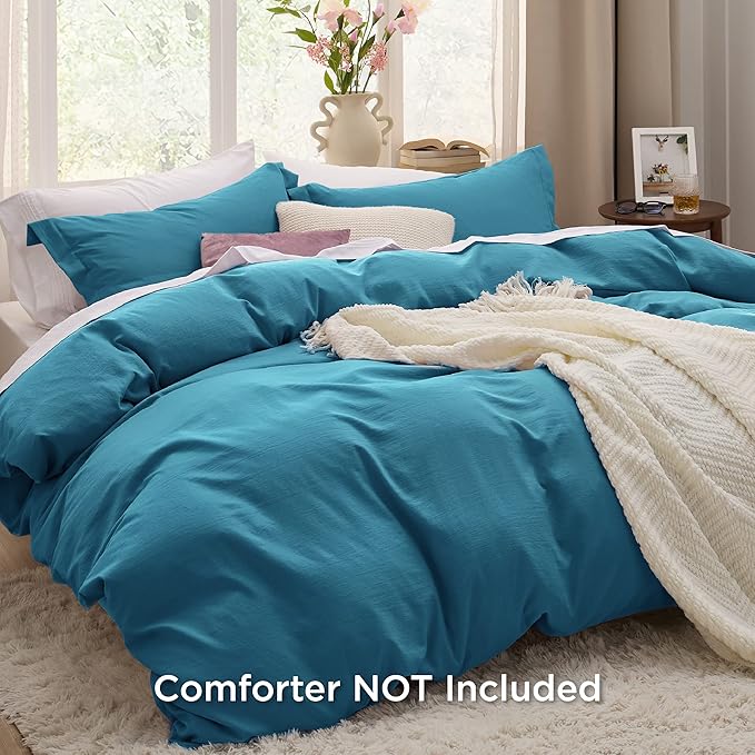 Bedsure Teal Duvet Cover Queen Size - 3 Pieces Prewashed Cotton-Like Extra Soft Bedding Set, Includes 1 Duvet Cover 90x90 Inches with Zipper Closure & 2 Pillow Shams, Comforter Not Included