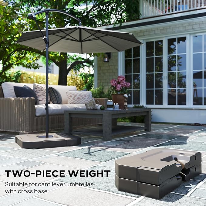 Outsunny 2-Piece Cantilever Offset Patio Umbrella Base Weight Set, 231 lb Heavy Duty Fillable Outdoor Offset Umbrella Weights with Easy-Fill Spouts for Water or Sand for Garden, Backyard, Brown