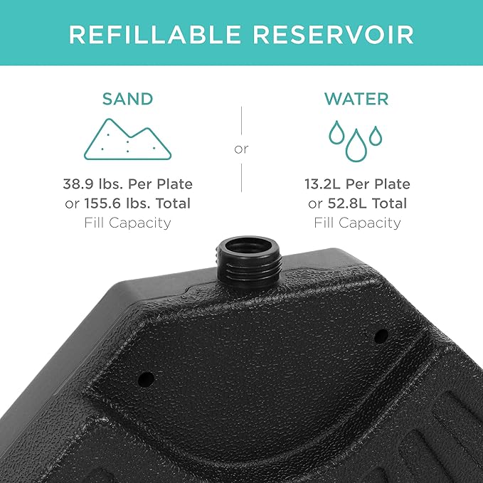 Best Choice Products 4-Piece 158lb Capacity Cantilever Offset Patio Umbrella Circular Base Stand w/Carry Handles, Easy-Fill Spouts, Base Connector Hooks, UV Stability - Black