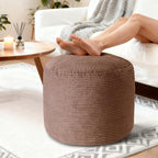 Pouf Ottoman Foot Rest, Comfortable & Soft, Round Footstool for Living Room, Bedroom, Office, Room Decoration, Corduroy Foot Stool Pouf with Odorless & Anti-Clump Filling, Small Brown