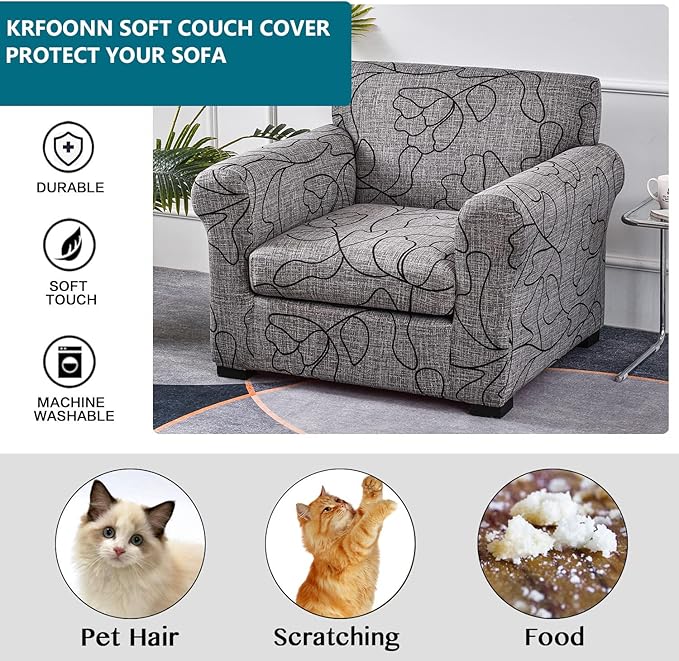 KRFOONN 2 Piece Chair Covers Printed Sofa Covers Couch Covers Washable Armchair Sofa Couch Slipcover Furniture Protector with Elastic Bottom for Living Room (Armchair, 25), Small