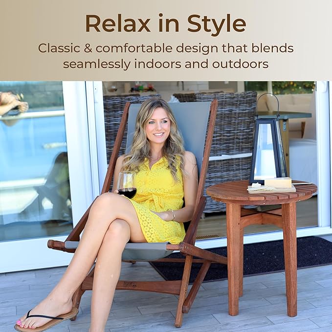 BYER OF MAINE Pangean Glider Chair – Folding Wood & Canvas Chair – Portable Outdoor Chair for Porch, Patio, or Beach in Granite