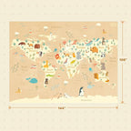 Huge Kids Rugs for Living Room - 9x12 Large Classroom Rug for Children Play & Learning, Washable Ultra Soft World Map Carpet with Ocean, Continents & Cute Animals