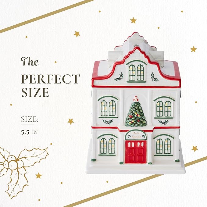 Spode Christmas Tree Miniature Village Figural Decoration, LED Lighted Holiday Village Set, Ceramic Holiday Decor - Timeless Dolomite Collectible for Indoor Display (Hotel)