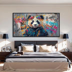 JEAWA Large Canvas Framed Wall Art, Panda Abstract Graffiti Street Art Pop Wall Picture Black and White Paintings Ready to Hang Living Room Bedroom Study Home Office Inspirational Decor 29x58 IN
