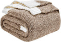 CozeCube Super Soft Fullfy Microfiber Reversible Knitted Blankets, Warm Cozy Fuzzy Plush Throw, Dark Brown and White Melange Throw Blanket for Couch Bed Sofa, 60" x 80"