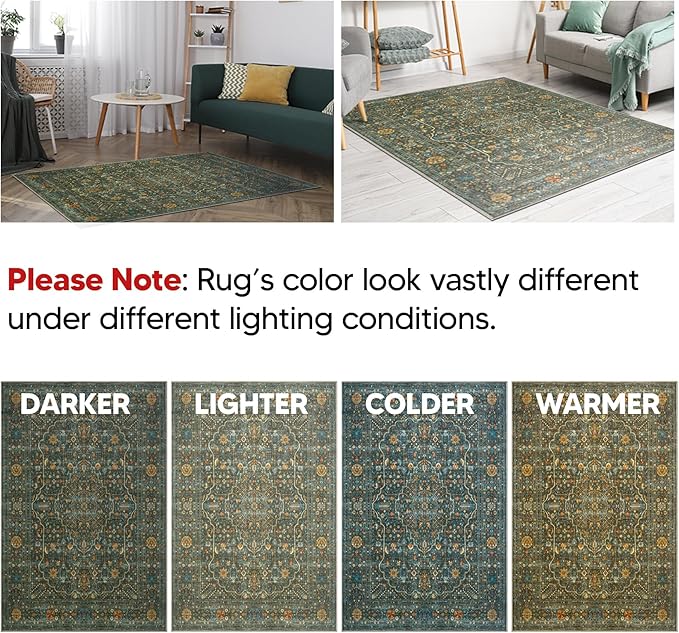 Keen Home Design 2x3 Rug - Machine Washable Entry Rug with Non-Slip Backing, Ideal for Enteryway, Kitchen, Bathroom, Laundry Room - Vintage, Easy Clean, Durable, Low Pile Rug - (2' x 3')