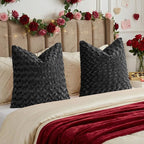 FUTEI Black Decorative Throw Pillow Covers 22x22 Inch Set of 2,Soft Solid Rose Swirl Textured Cushion Case,Valentine's Day Decor for Couch Living Room