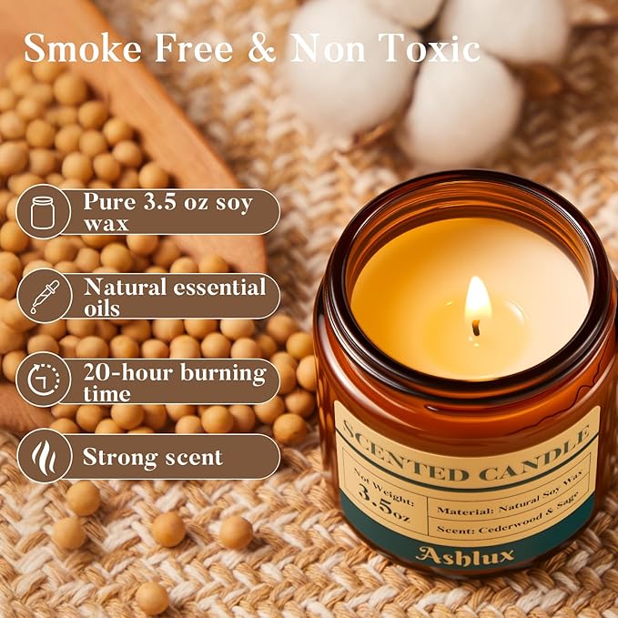 6 Pack Scented Candles as Candle Gift Set, Candle Set for Women, Long Lasting Soy Wax Amber Jar Aromatherapy Candles for Stress Relief, Home Decoration, Birthday, Valentine's Day