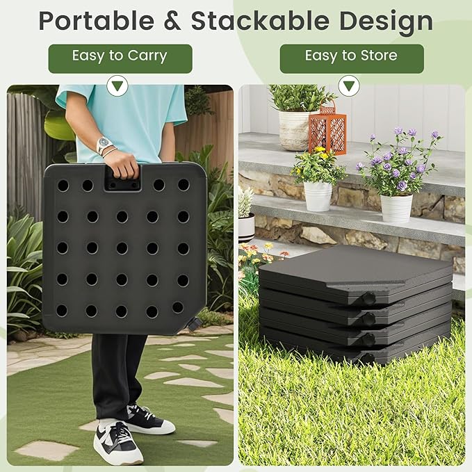 Tangkula 4 Piece 220 Lbs Umbrella Base, Offset Umbrella Weights with 4 Square HDPE Plate & 4 Connection Metal Hooks, Handle, Water & Sand Fillable Cantilever Umbrella Stand for Patio, Garden, Pool