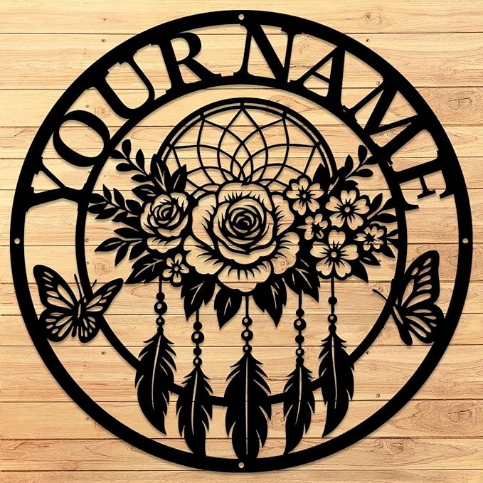 Personalized Dream Catcher Metal Wall Art - Custom Name Iron Sign for Home Decor, 8-30 Inch Black (Style K)
