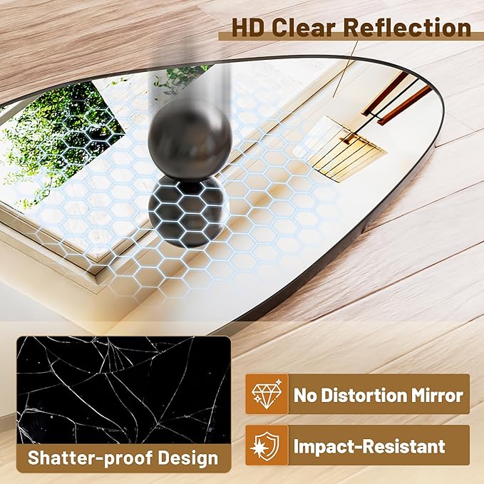 Antok Full Length Mirror, 76"x36" Floor Mirror with Stand, Standing Hanging Leaning Irregular Mirrors for Bedroom Living Room Entryway, Wavy Shaped, Black