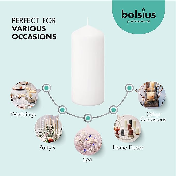 BOLSIUS White Pillar Candles - 2x6 Inches - 2 Packs = Total 40 Candles - 38+ Hours - Premium European Quality - Consistent Smokeless Flame - Unscented Dripless Pillars