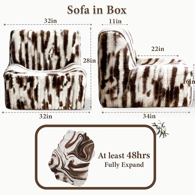 Trenda 32'' Boneless Chair, Super Comfy Bedroom Accent Chair, Sofa Chair, Soft Faux Fur Cover Floor Couch for Living Room,College, Dorm to Reading& Gaming (White& Brown)