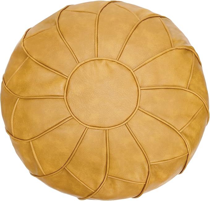 Thgonwid Round Unstuffed Pouf Cover, Leather Foot Stool Ottoman with Storage, Bean Bag Floor Chair, Multi Functional Footrest for Living Room, Bedroom or Balcony (Yellow)