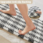 Waffle Bath Mat, Boho Bathroom Rugs Non Slip Washable Absorbent Checkered Bathroom Mat Quick Dry Farmhouse Bathroom Decor, 30"x20" Black and White