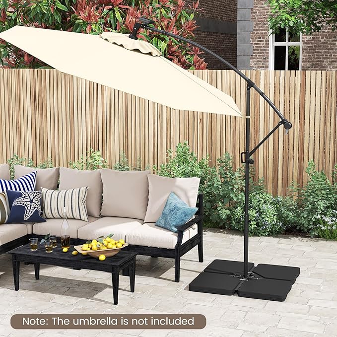 Giantex 225 lbs Fillable Patio Offset Umbrella Base, 4-Piece Cantilever Stand with Water and Sand Reservoirs, 4 Connecting Pins, Heavy Duty HDPE Umbrella Weighted Plates for Poolside, Garden, Yard