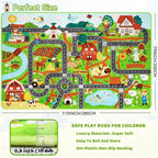 Kids Rug Play Mat for Toy Cars,110" × 78.7" Extra Large Farm Life Road Traffic for Playroom Kids Car Road Rug Village Map Play Mat Non-Slip Washable Carpet for Toddlers Boys Room Tummy Time Playtime