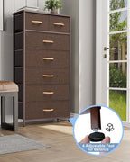 Crestlive Products Vertical Dresser Storage Tower - Sturdy Steel Frame, Wood Top, Easy Pull Fabric Bins, Wood Handles - Organizer Unit for Bedroom, Entryway, Closets - 7 Drawers (Brown)