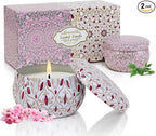 Aromatherapy Candles for Home Scented 2 Pack 2.5 oz Natural Floral Cherry and Vanilla Candles Set, Stress Relief Candles Gifts for Women, Portable Mini Candles Gift for Christmas, Birthday