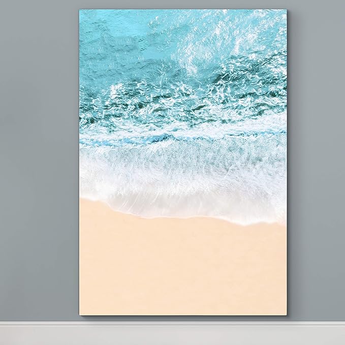 Renditions Gallery Canvas Nature Wall Art Modern Paintings Decorations Blue Sandy Beach Ocean Romantic Wall Hanging Artwork Prints for Bedroom Living Room Office Kitchen - 32"x48" LT06