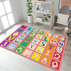 Kids Area Rug English Characters ABC and Math Symbols Learning Carpets, Lovely Cartoon Pink Washable Foldable Door Mat Ideal for Living Dining Room Bedside Kids Girls Bedroom, 3x4ft