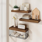 Bathroom Floating Shelves for Wall,16 inch Wall Mounted Floating Shelf Toilet Organizer and Storage,Small Farmhouse Decor Shelf,Rustic Brown,Set of 3