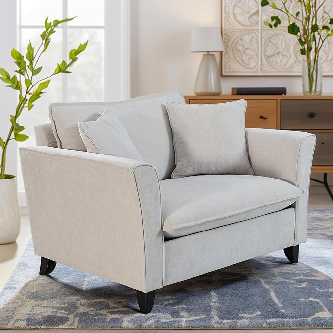 ERYE Living Room Accent Chair, Modern Chenille Upholstered Wider Seat Cushion Leisure Armchair W/2 Pillows and Removable Cover for Home Apartment,Bedroom,Office