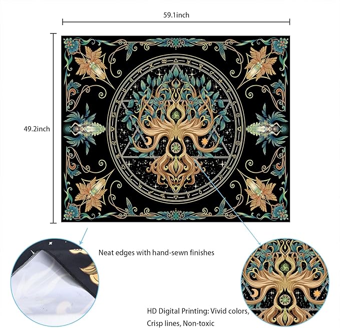 Natural Tree of Life Tapestry,Hippie Aesthetic Wall Tapestries, Psychedelic Aesthetic Decor, Large Tapestry for Bedrooms, Living Rooms, and Dorms-59.1x49.2 Inch