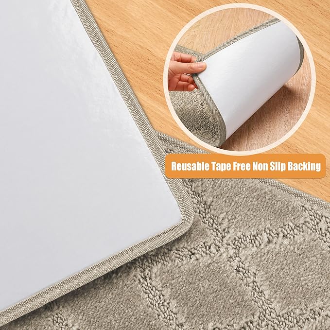 PURE ERA Carpet Stair Treads Tape Free Non Slip Indoor Stair Carpet Stair Protectors Pet-Friendly Non-Slip Skid Resistant Washable Reusable 8" x 30"(2 Pieces,Cream Gray Diamond Trellis)