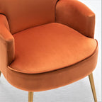 Trendy Velvet Accent Chair with Gold Metal Legs, Upholstered Armchair for Small to Mid-Size Spaces, Modern Living Room, Bedroom, Vanity Desk and Entryway, Red Orange
