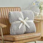 Amélie Home Waffle Chenille Throw Blanket for Couch, Pineapple Stitch Knit Soft Cozy Knit Blanket Decorative Throw for Sofa, Chair, 50"x60", Grey&Ivory