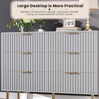 6 Drawer Dresser for Bedroom, Fluted 47.2 in Wide Modern Chest of Drawers with Deep Drawers, Long Large Double Dresser TV Stand, Wooden Dresser Organizer for Living Room, Hallway, Kids Room, Grey