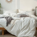 MooMee Striped Duvet Cover Set 100% Washed Cotton Linen Like Textured Breathable Durable Soft Comfy (White Dark Grey Wide Stripes, Oversized King Plus 128"x120")
