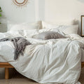 MooMee Striped Duvet Cover Set 100% Washed Cotton Linen Like Textured Breathable Durable Soft Comfy (White Dark Grey Wide Stripes, Palatial King/Oversized King 120"x98")