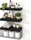 Bathroom Floating Shelves for Wall,16 inch Wall Mounted Floating Shelf Toilet Organizer and Storage,Small Farmhouse Decor Shelf,Black,Set of 3