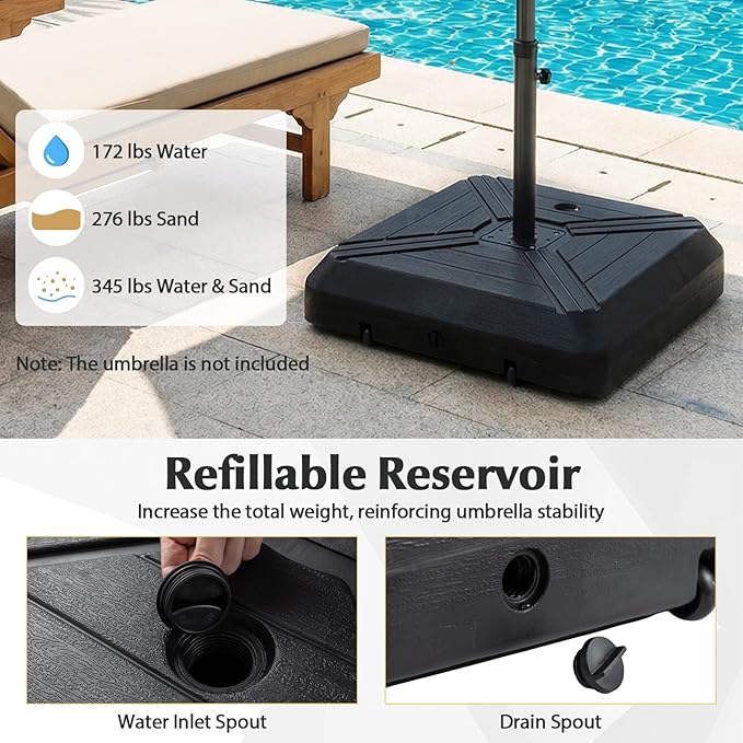 Tangkula Cantilever Umbrella Base with Wheels, 345 LBS Heavy-Duty HDPE Sand Water Filled Offset Umbrella Weighted Stand with Cross Base for Patio Backyard Poolside