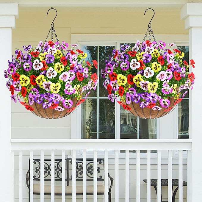 MARTINE MALL 18 Bundles Artificial Flowers for Outdoors, Fake Outdoor Flowers, Fake Pansy Faux Plants Outdoor UV Resistant Silk Pansy Flowers for Planters Indoor Porch Decor (Mix Colors)