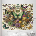Ambesonne Boho Tapestry King Size, Dancing Moth and Butterfly with Colorful Leafy Jumble Flowers Witchcore, Wall Hanging Bedspread Bed Cover Wall Decor, 104" X 88", Fern Green Lilac Orange