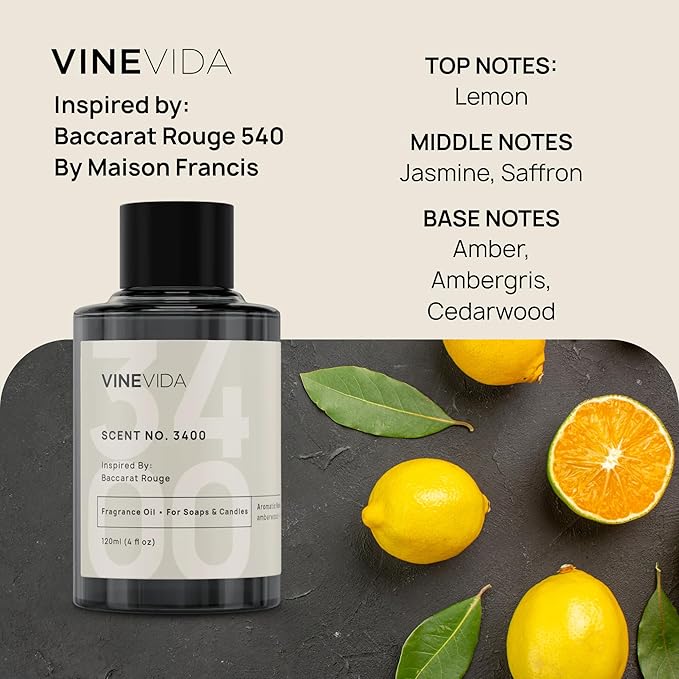 VINEVIDA Reed Diffuser for Home & Bathroom | Long-Lasting Scent Sticks Set | Oil Stick Diffuser | Bathroom Scent - Room Fragrance No. 3400 - Inspired by: Baccarat