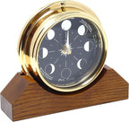 Prestige Brass Moon Phase Clock on a Solid English Oak Mantel/Display Mount