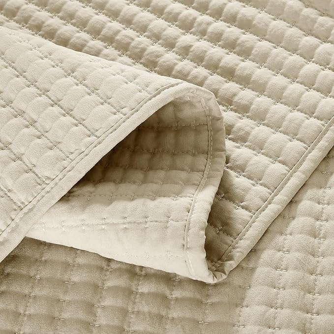 WRENSONGE Queen Quilt-3 Pieces Lightweight Bedspreads Beige Queen Size Quilt Bedding Set for All Seasons,Soft Summer Coverlet with 2 Pillow Shams, Couch