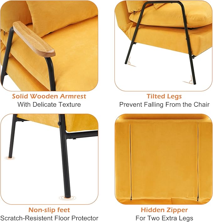 MCombo Accent Recliner Chair with Ottoman, Modern Linen Fabric Armchair, Upholstered Sofa Bed for Living Room Bedroom, Small Space 4055 (Yellow)